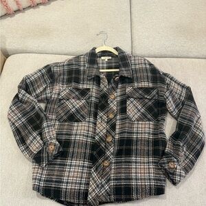 Mystree Plaid Button Down Shacket